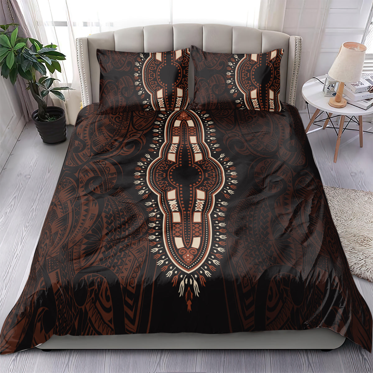Africa Dashiki Bedding Set African Tribal Art Mixed Polynesian Tattoo Red Color Unique LT9 - Wonder Print Shop