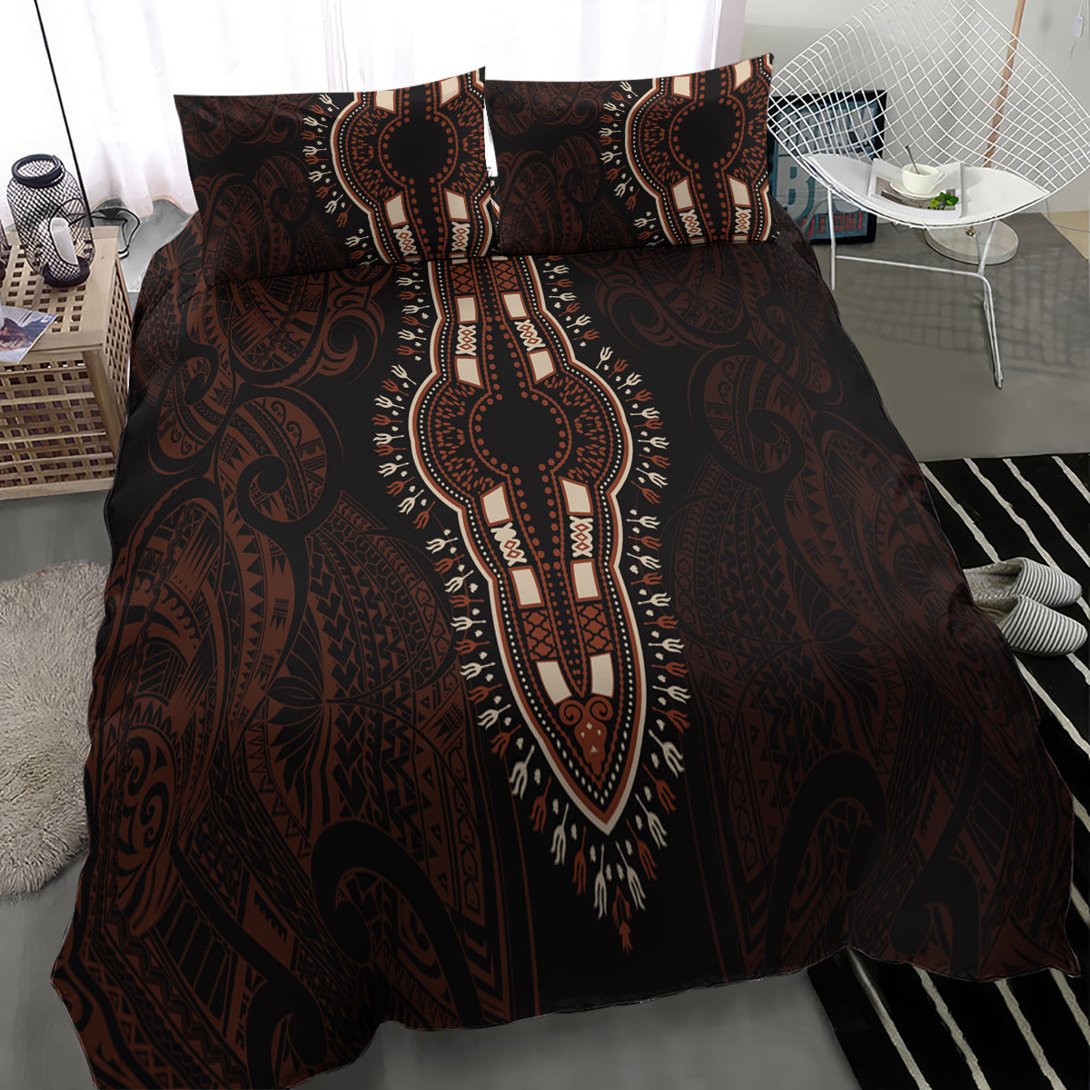 Africa Dashiki Bedding Set African Tribal Art Mixed Polynesian Tattoo Red Color Unique LT9 - Wonder Print Shop