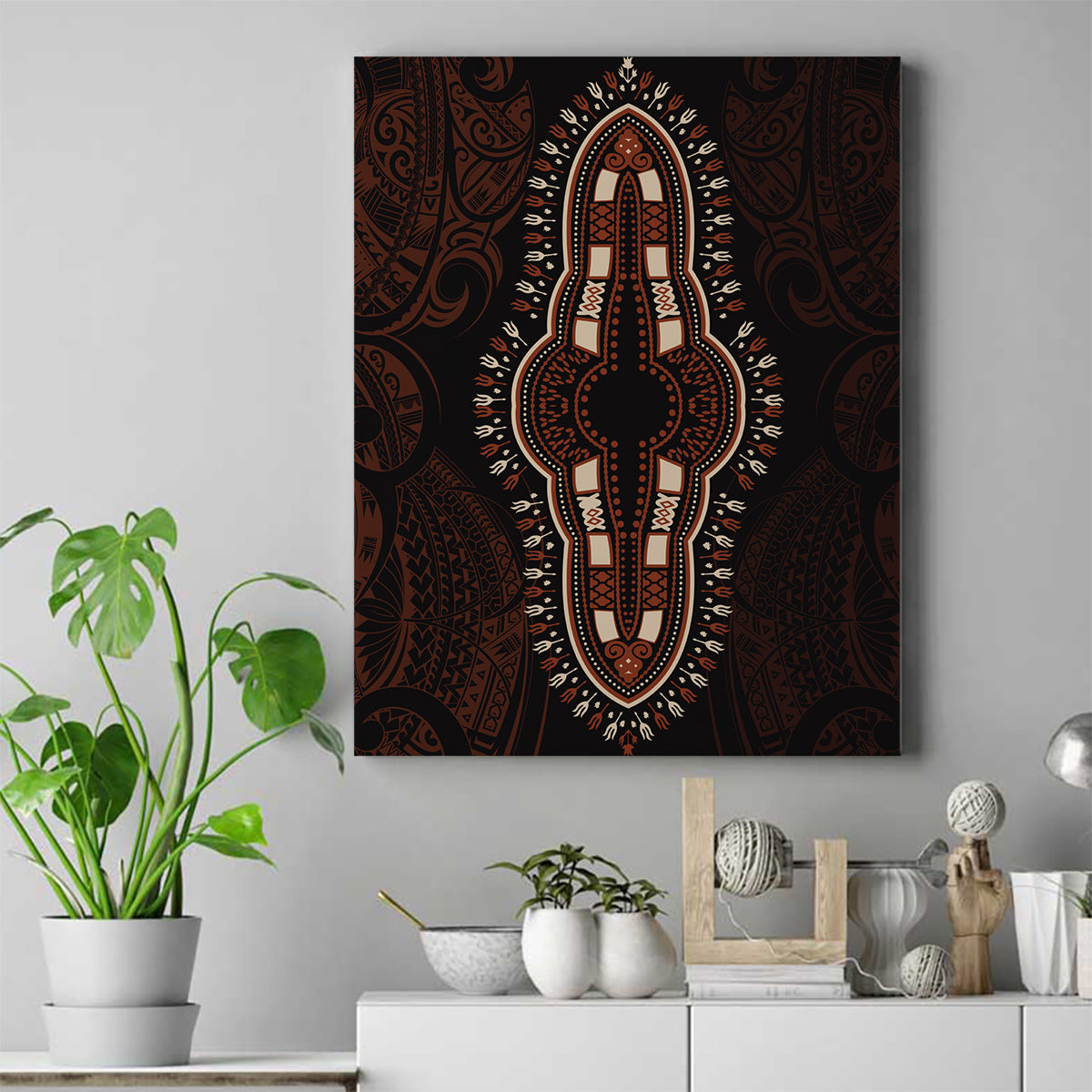 Africa Dashiki Canvas Wall Art African Tribal Art Mixed Polynesian Tattoo Red Color Unique LT9 - Wonder Print Shop
