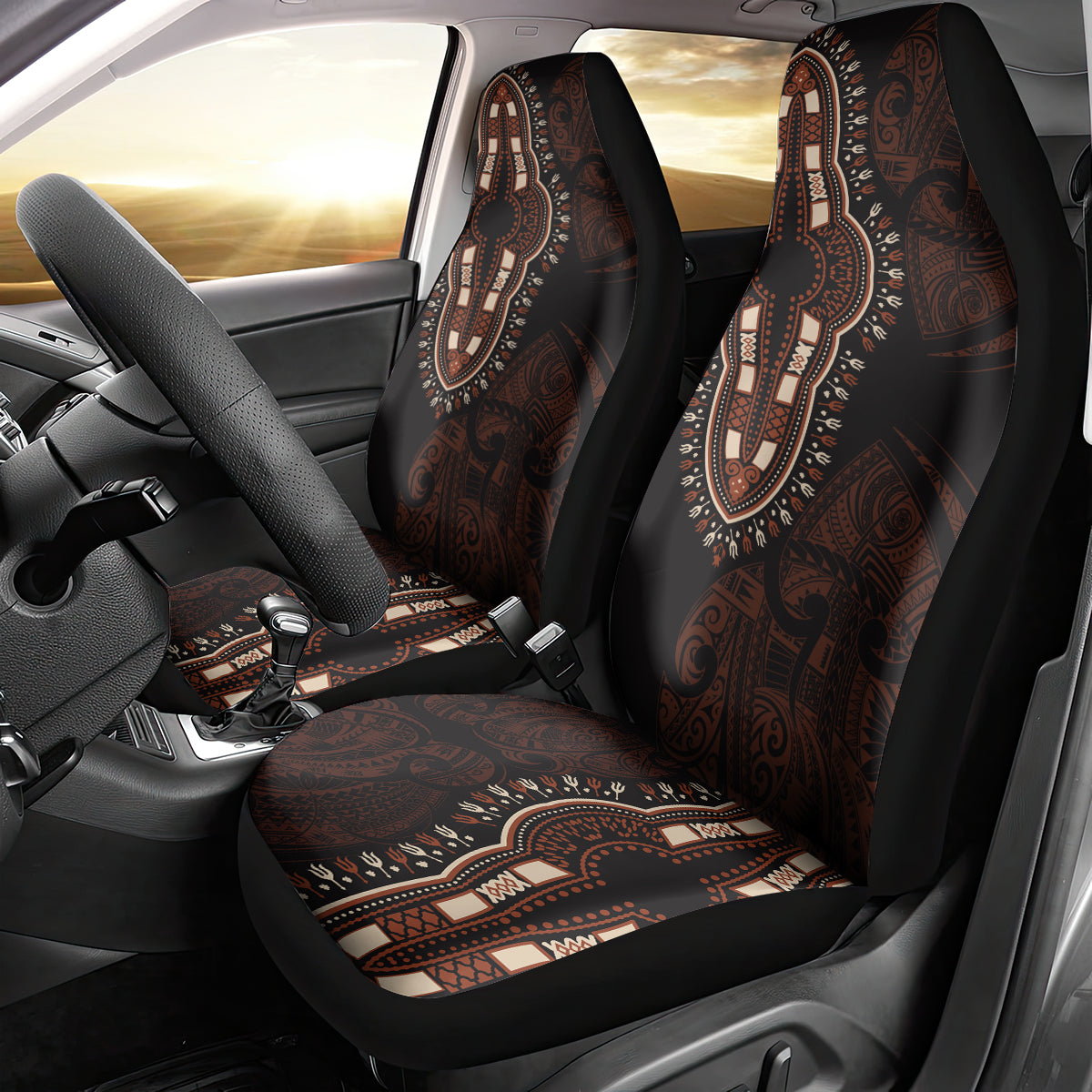 Africa Dashiki Car Seat Cover African Tribal Art Mixed Polynesian Tattoo Red Color Unique LT9 - Wonder Print Shop