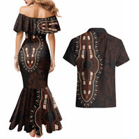 Africa Dashiki Couples Matching Mermaid Dress and Hawaiian Shirt African Tribal Art Mixed Polynesian Tattoo Red Color Unique LT9 - Wonder Print Shop