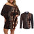 Africa Dashiki Couples Matching Off Shoulder Short Dress and Long Sleeve Button Shirts African Tribal Art Mixed Polynesian Tattoo Red Color Unique LT9 - Wonder Print Shop