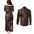 Africa Dashiki Couples Matching Puletasi Dress and Long Sleeve Button Shirts African Tribal Art Mixed Polynesian Tattoo Red Color Unique LT9 - Wonder Print Shop