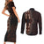 Africa Dashiki Couples Matching Short Sleeve Bodycon Dress and Long Sleeve Button Shirts African Tribal Art Mixed Polynesian Tattoo Red Color Unique LT9 - Wonder Print Shop
