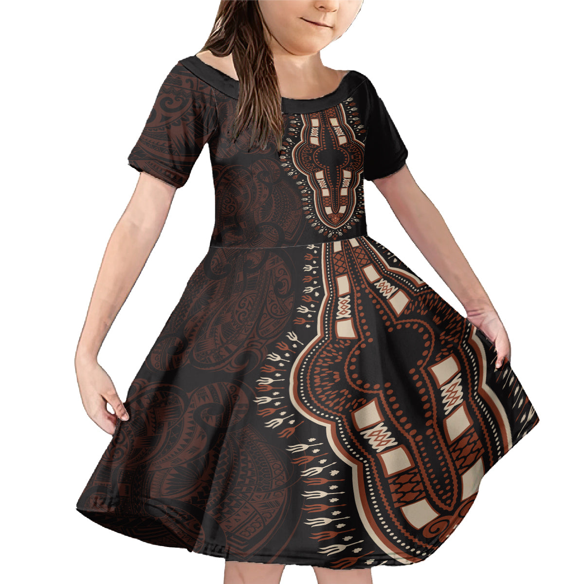 Africa Dashiki Family Matching Mermaid Dress and Hawaiian Shirt African Tribal Art Mixed Polynesian Tattoo Red Color Unique LT9 - Wonder Print Shop