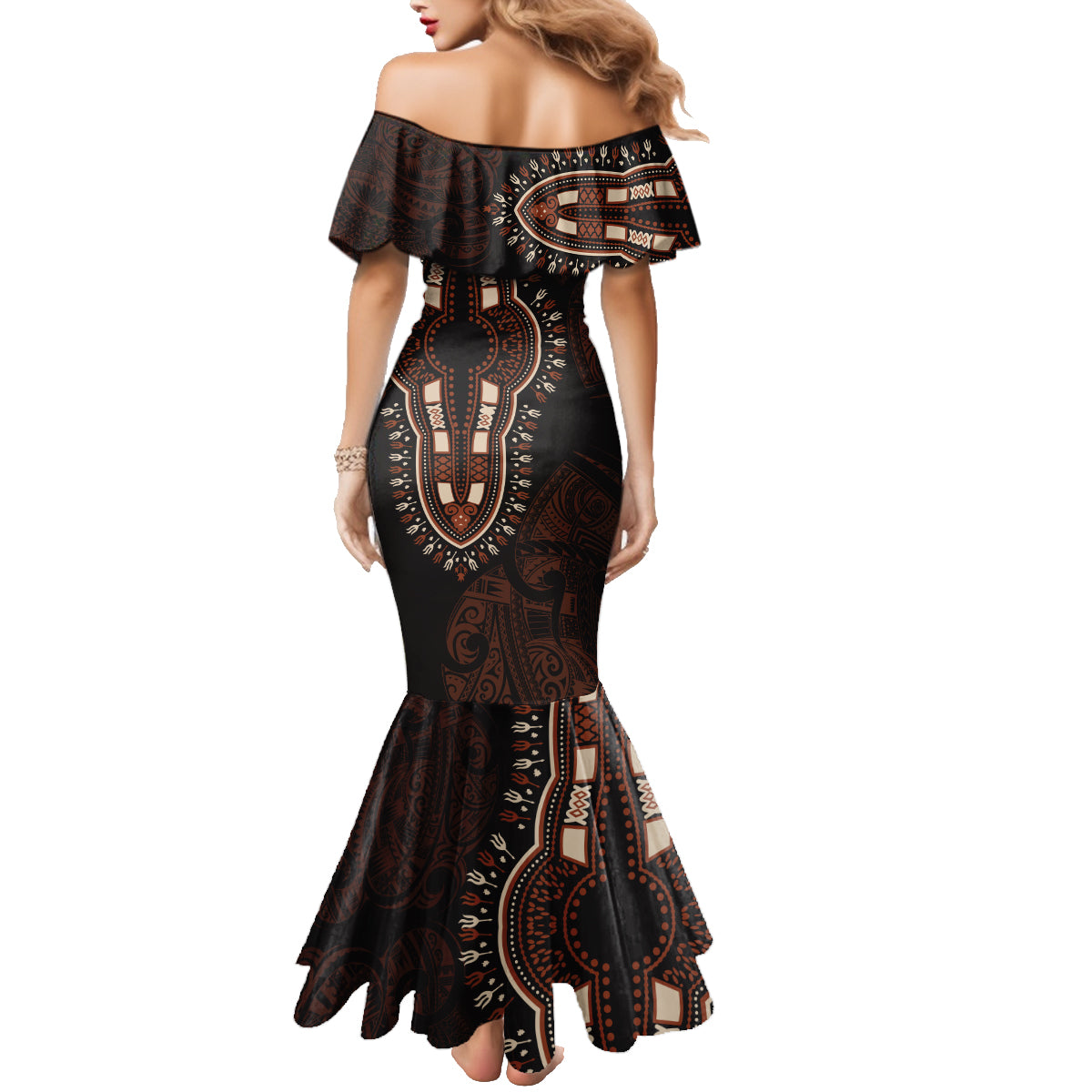 Africa Dashiki Family Matching Mermaid Dress and Hawaiian Shirt African Tribal Art Mixed Polynesian Tattoo Red Color Unique LT9 - Wonder Print Shop