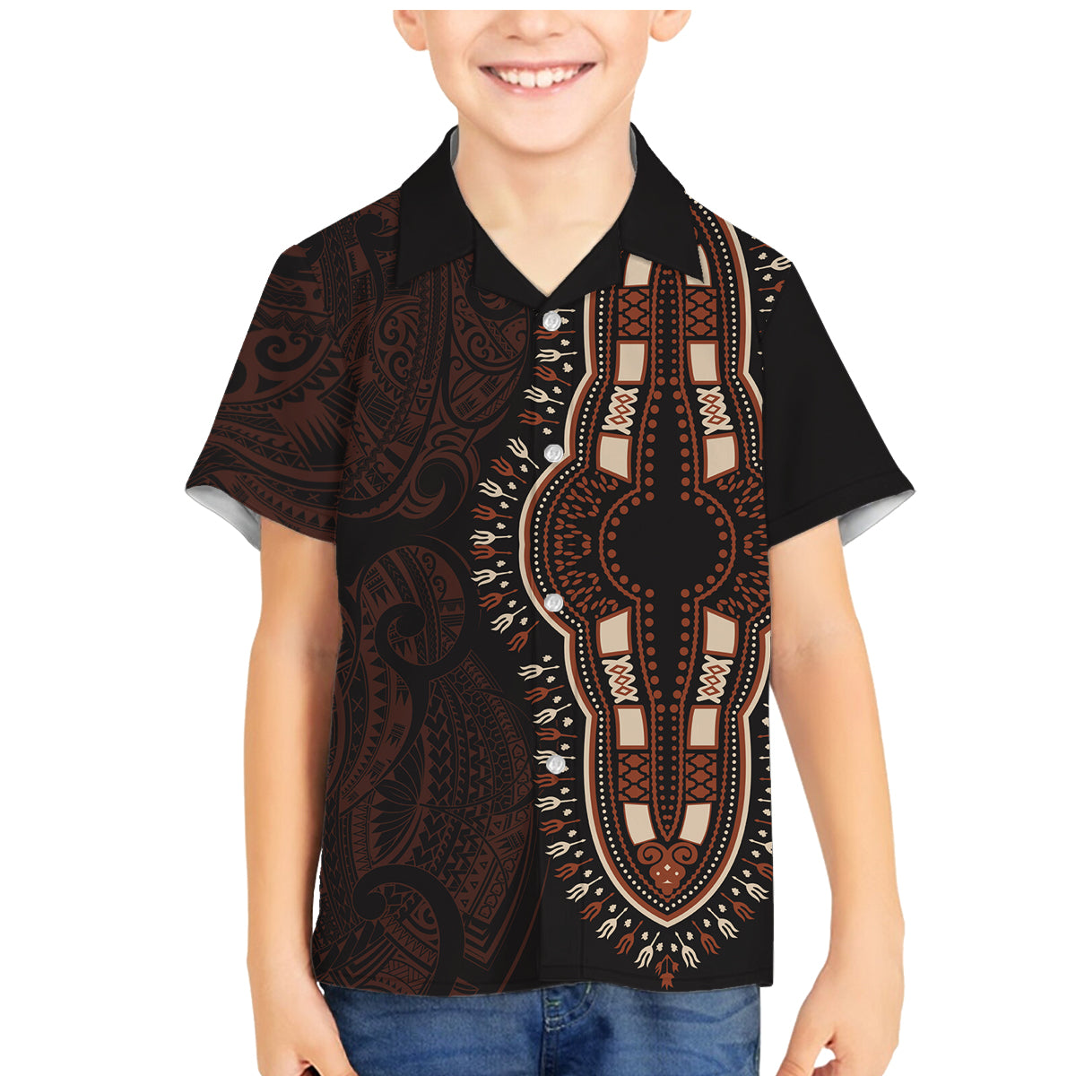 Africa Dashiki Family Matching Mermaid Dress and Hawaiian Shirt African Tribal Art Mixed Polynesian Tattoo Red Color Unique LT9 - Wonder Print Shop