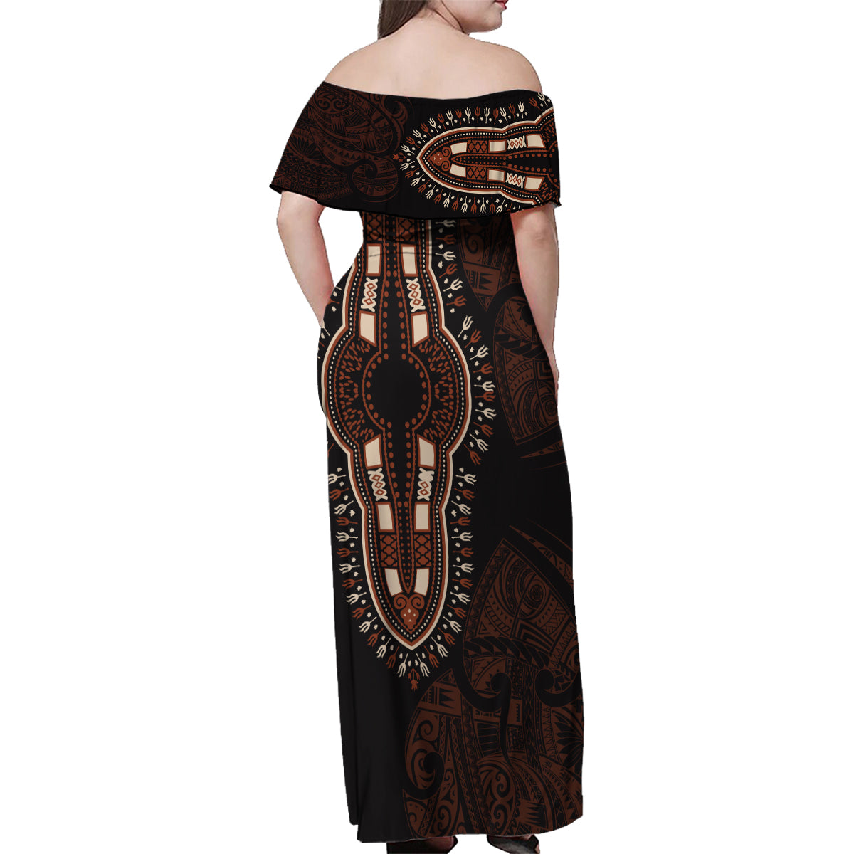 Africa Dashiki Family Matching Off Shoulder Maxi Dress and Hawaiian Shirt African Tribal Art Mixed Polynesian Tattoo Red Color Unique LT9 - Wonder Print Shop