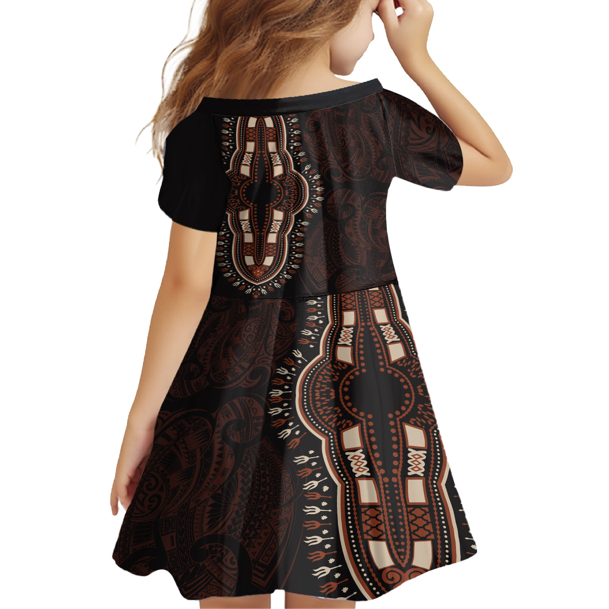 Africa Dashiki Family Matching Off Shoulder Short Dress and Hawaiian Shirt African Tribal Art Mixed Polynesian Tattoo Red Color Unique LT9 - Wonder Print Shop