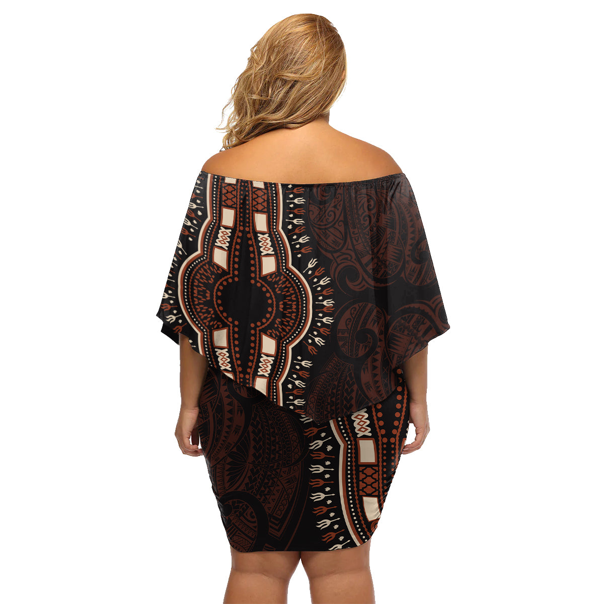 Africa Dashiki Family Matching Off Shoulder Short Dress and Hawaiian Shirt African Tribal Art Mixed Polynesian Tattoo Red Color Unique LT9 - Wonder Print Shop