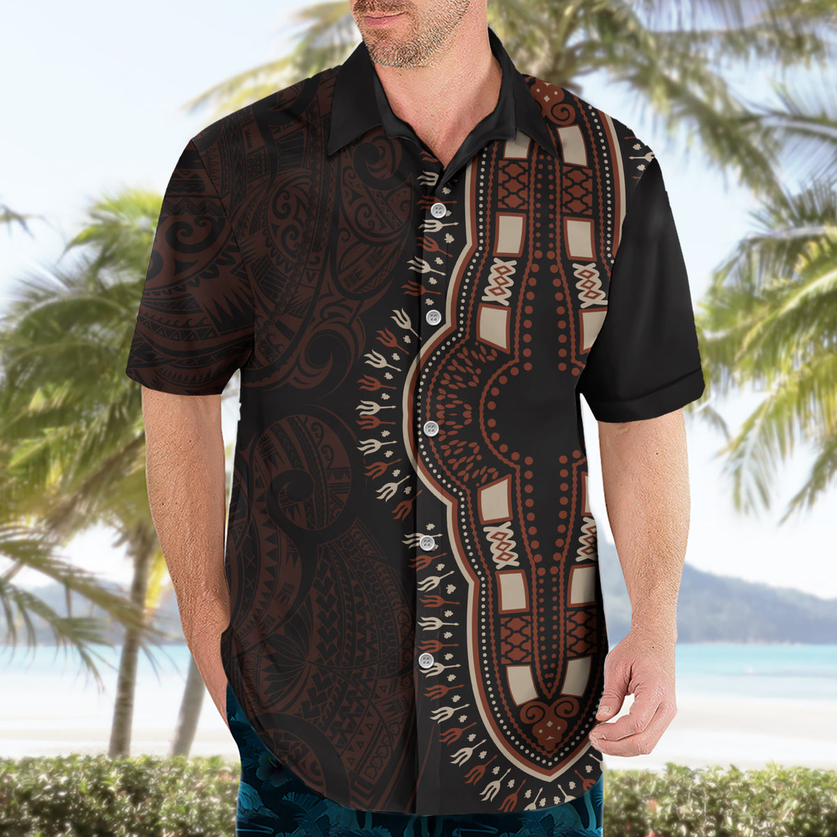 Africa Dashiki Hawaiian Shirt African Tribal Art Mixed Polynesian Tattoo Red Color Unique - Wonder Print Shop