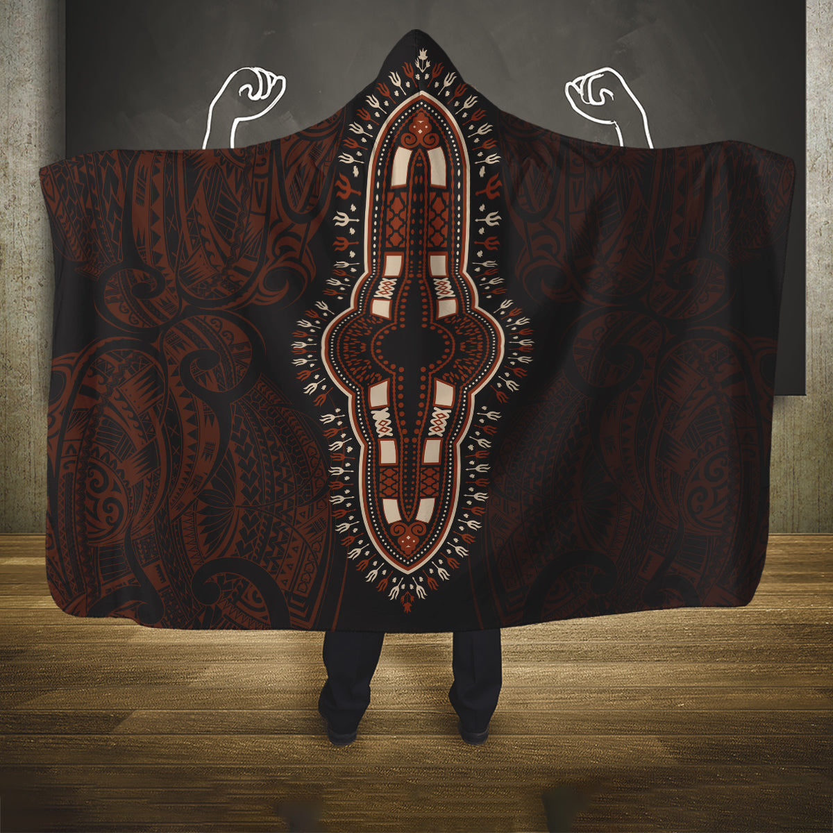 africa-dashiki-hooded-blanket-african-tribal-art-mixed-polynesian-tattoo-red-color-unique