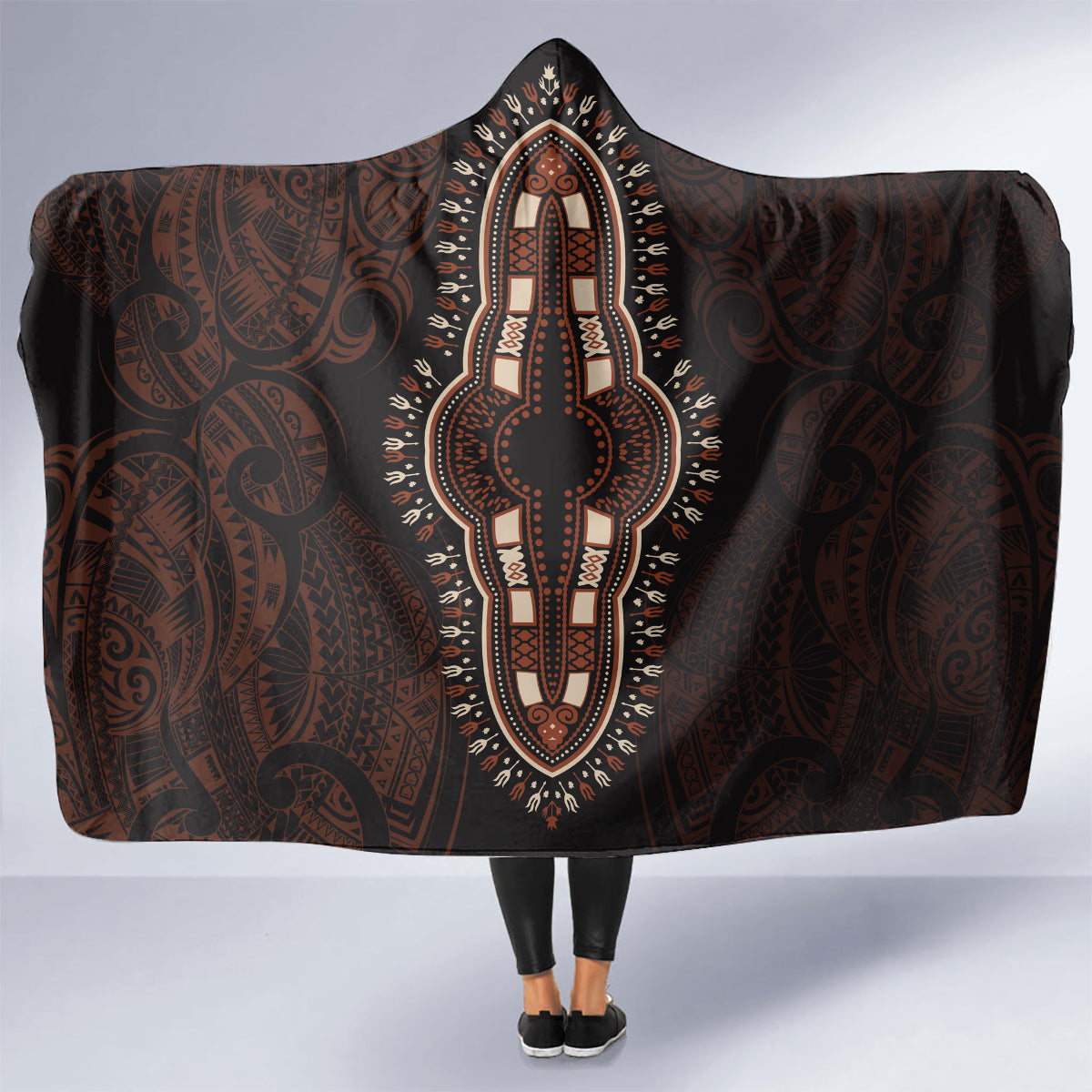 africa-dashiki-hooded-blanket-african-tribal-art-mixed-polynesian-tattoo-red-color-unique