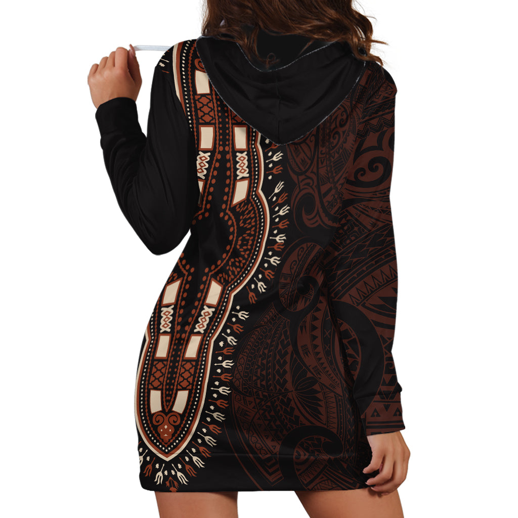 Africa Dashiki Hoodie Dress African Tribal Art Mixed Polynesian Tattoo Red Color Unique - Wonder Print Shop