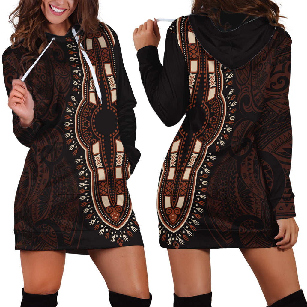 Africa Dashiki Hoodie Dress African Tribal Art Mixed Polynesian Tattoo Red Color Unique - Wonder Print Shop