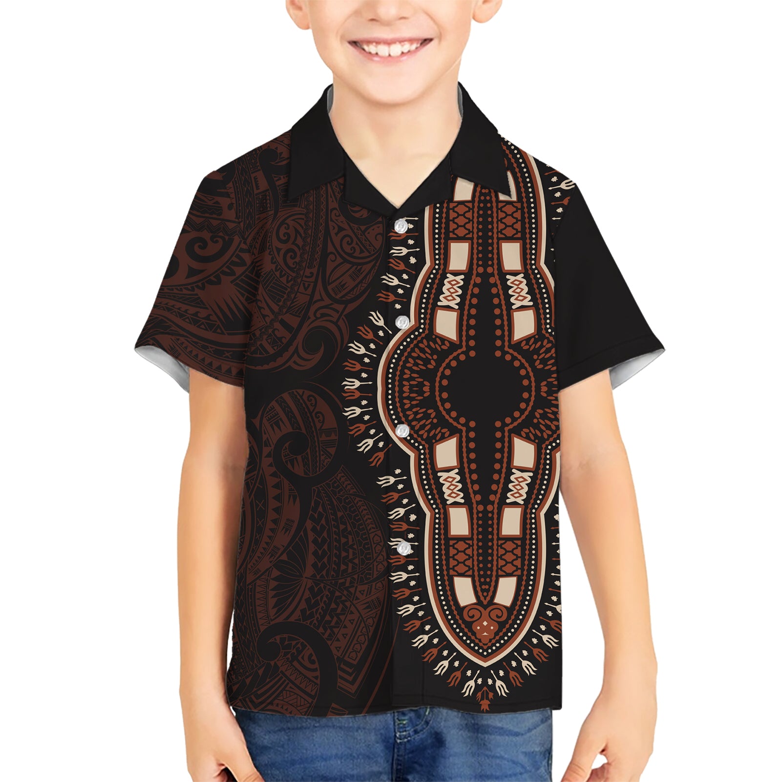 Africa Dashiki Kid Hawaiian Shirt African Tribal Art Mixed Polynesian Tattoo Red Color Unique - Wonder Print Shop