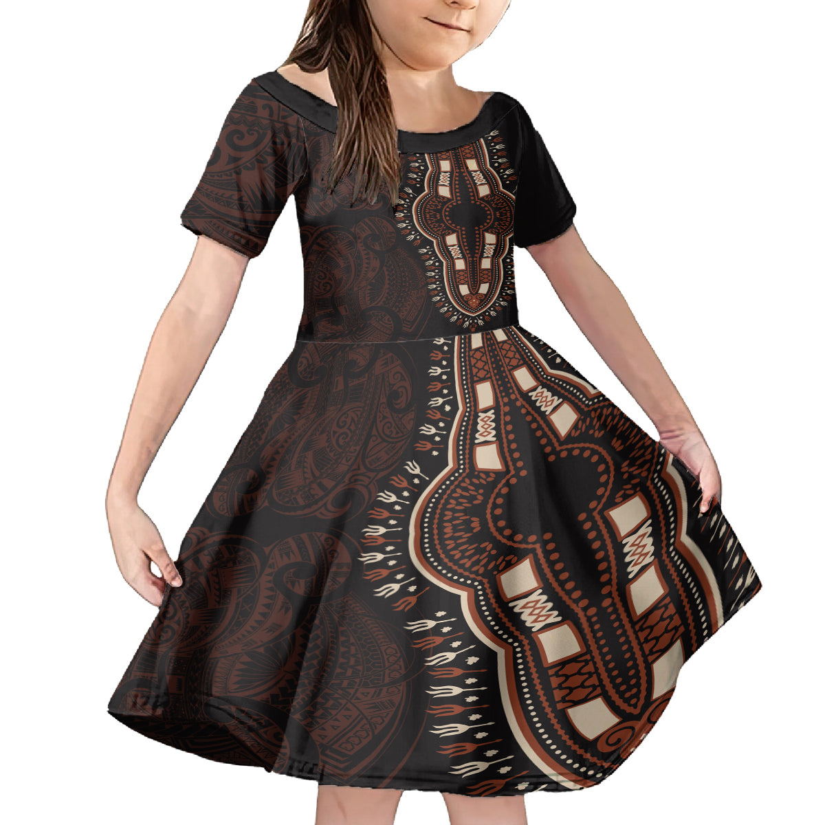 Africa Dashiki Kid Short Sleeve Dress African Tribal Art Mixed Polynesian Tattoo Red Color Unique - Wonder Print Shop