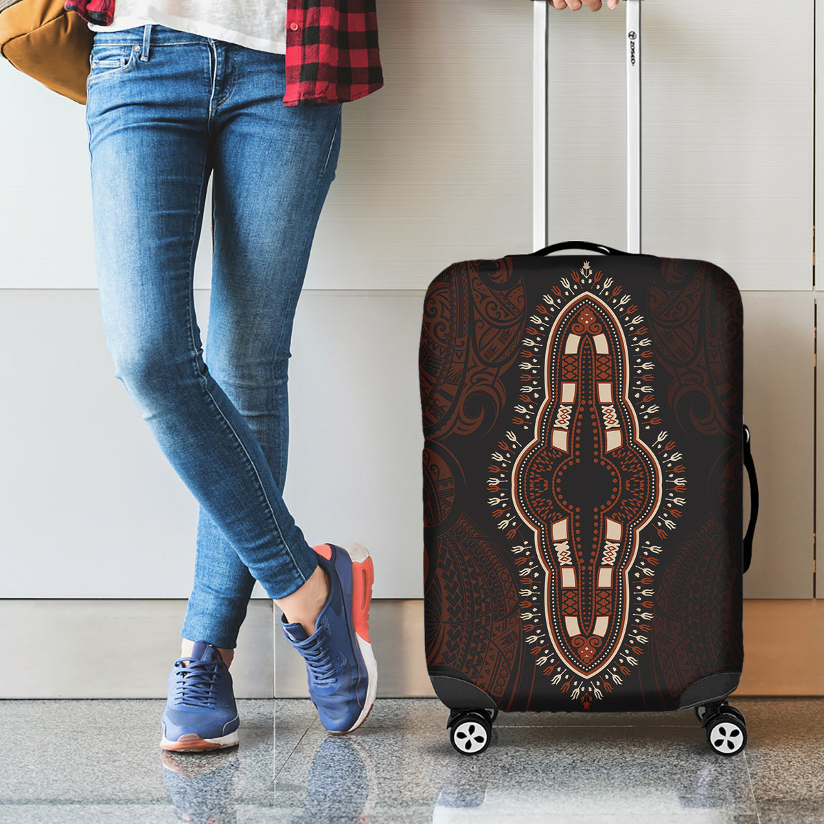 Africa Dashiki Luggage Cover African Tribal Art Mixed Polynesian Tattoo Red Color Unique - Wonder Print Shop