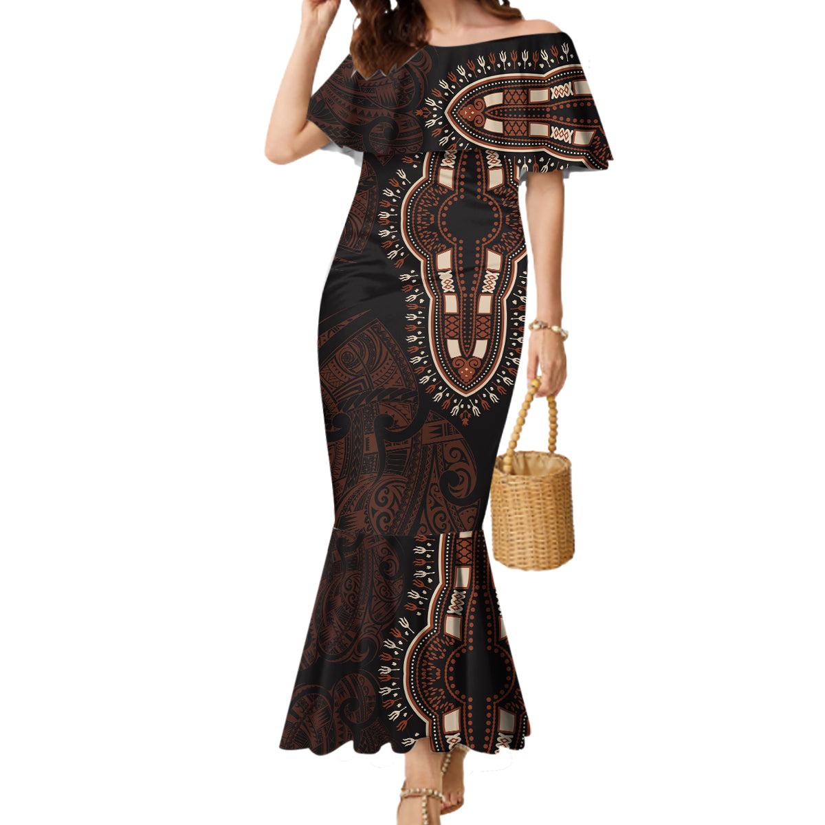 Africa Dashiki Mermaid Dress African Tribal Art Mixed Polynesian Tattoo Red Color Unique - Wonder Print Shop