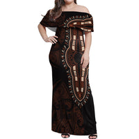 Africa Dashiki Off Shoulder Maxi Dress African Tribal Art Mixed Polynesian Tattoo Red Color Unique - Wonder Print Shop