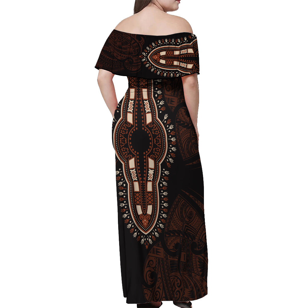 Africa Dashiki Off Shoulder Maxi Dress African Tribal Art Mixed Polynesian Tattoo Red Color Unique - Wonder Print Shop
