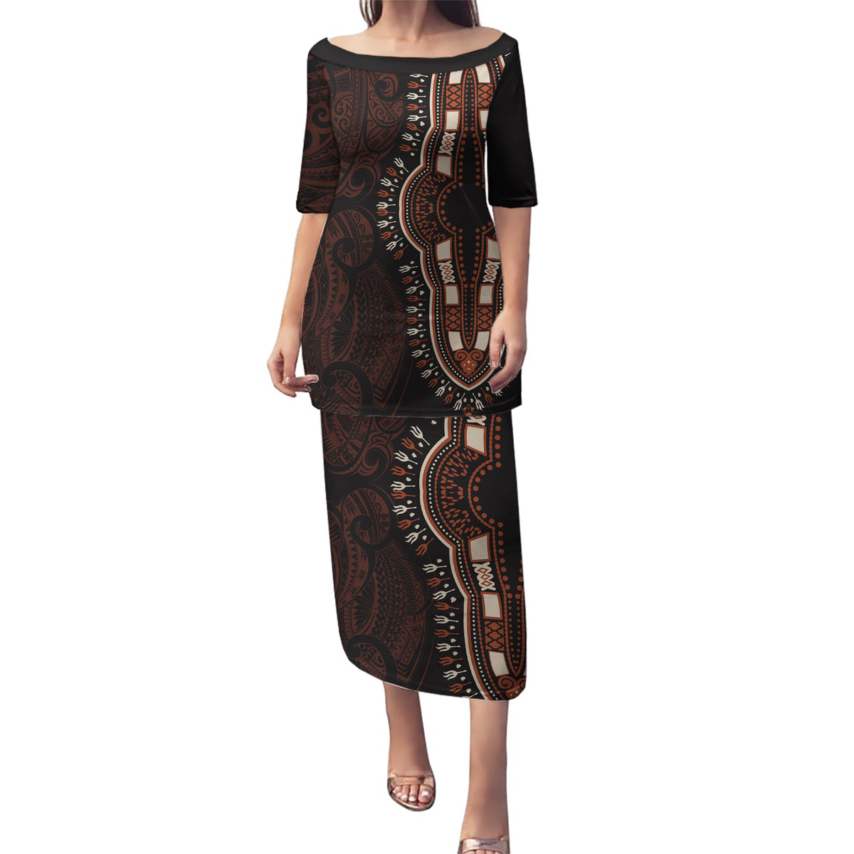 Africa Dashiki Puletasi African Tribal Art Mixed Polynesian Tattoo Red Color Unique - Wonder Print Shop