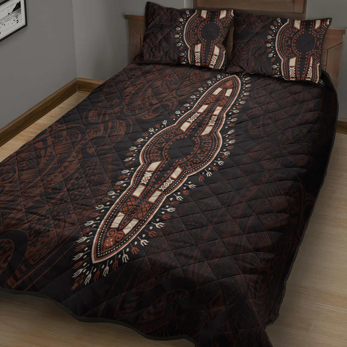Africa Dashiki Quilt Bed Set African Tribal Art Mixed Polynesian Tattoo Red Color Unique - Wonder Print Shop