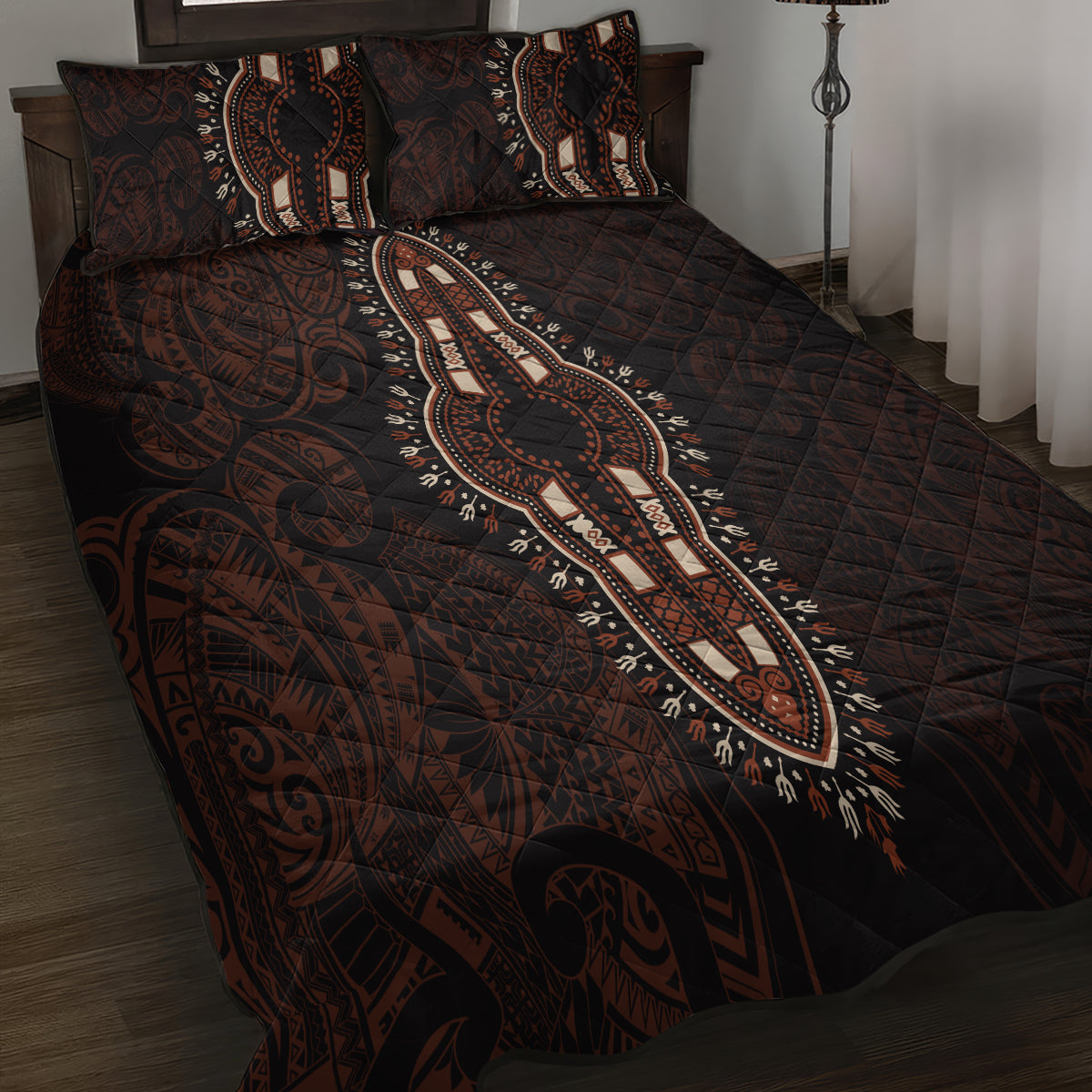 Africa Dashiki Quilt Bed Set African Tribal Art Mixed Polynesian Tattoo Red Color Unique - Wonder Print Shop
