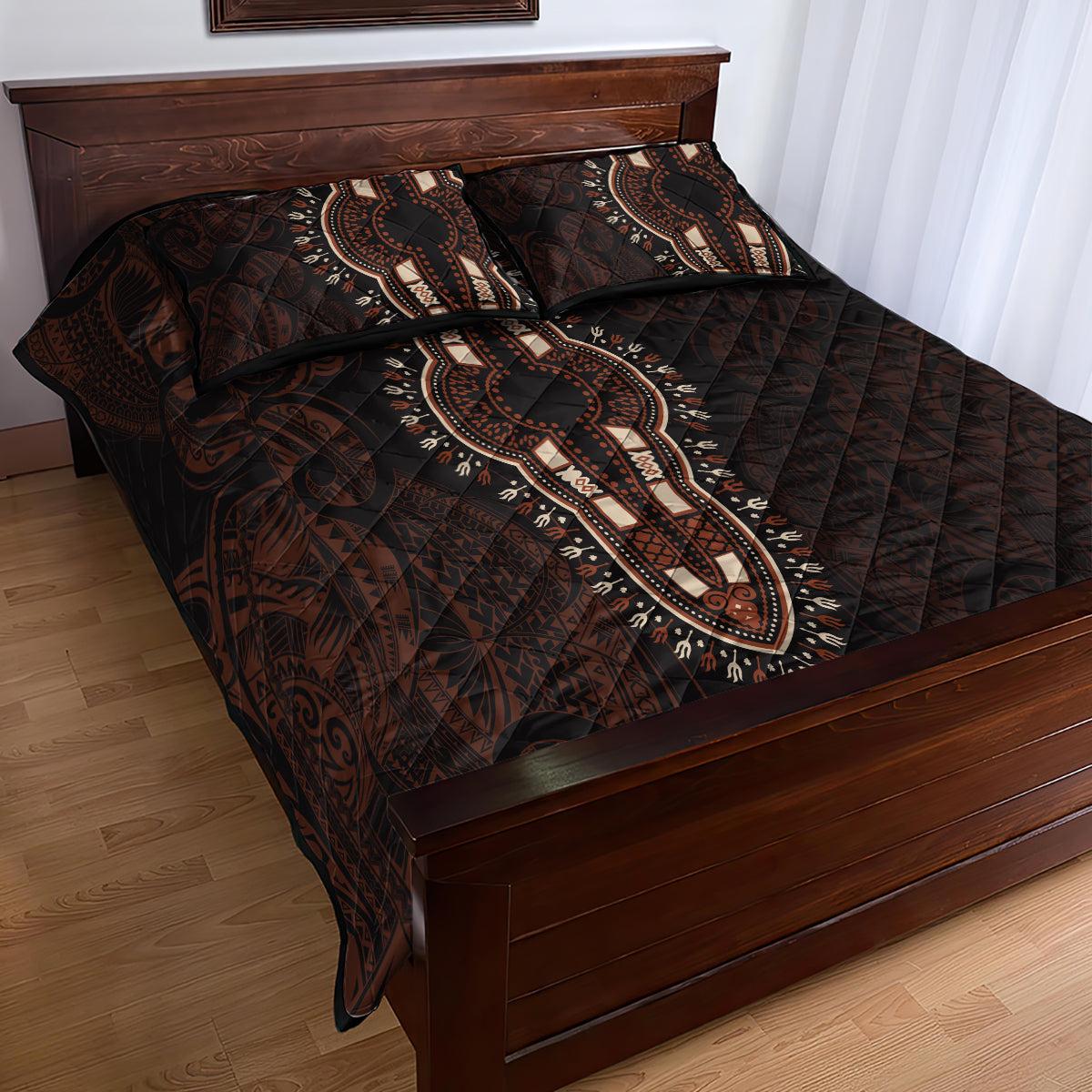 Africa Dashiki Quilt Bed Set African Tribal Art Mixed Polynesian Tattoo Red Color Unique - Wonder Print Shop