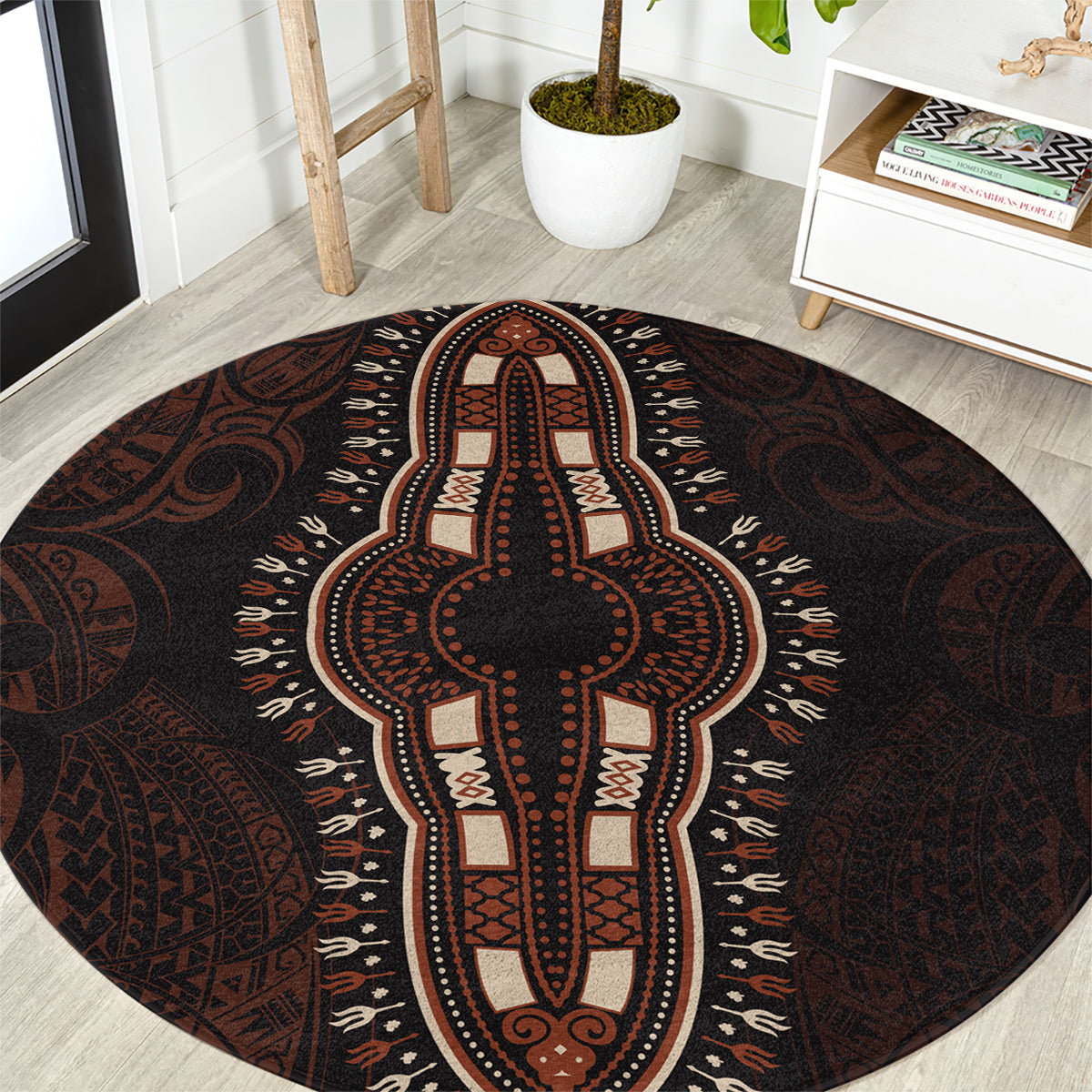 africa-dashiki-round-carpet-african-tribal-art-mixed-polynesian-tattoo-red-color-unique