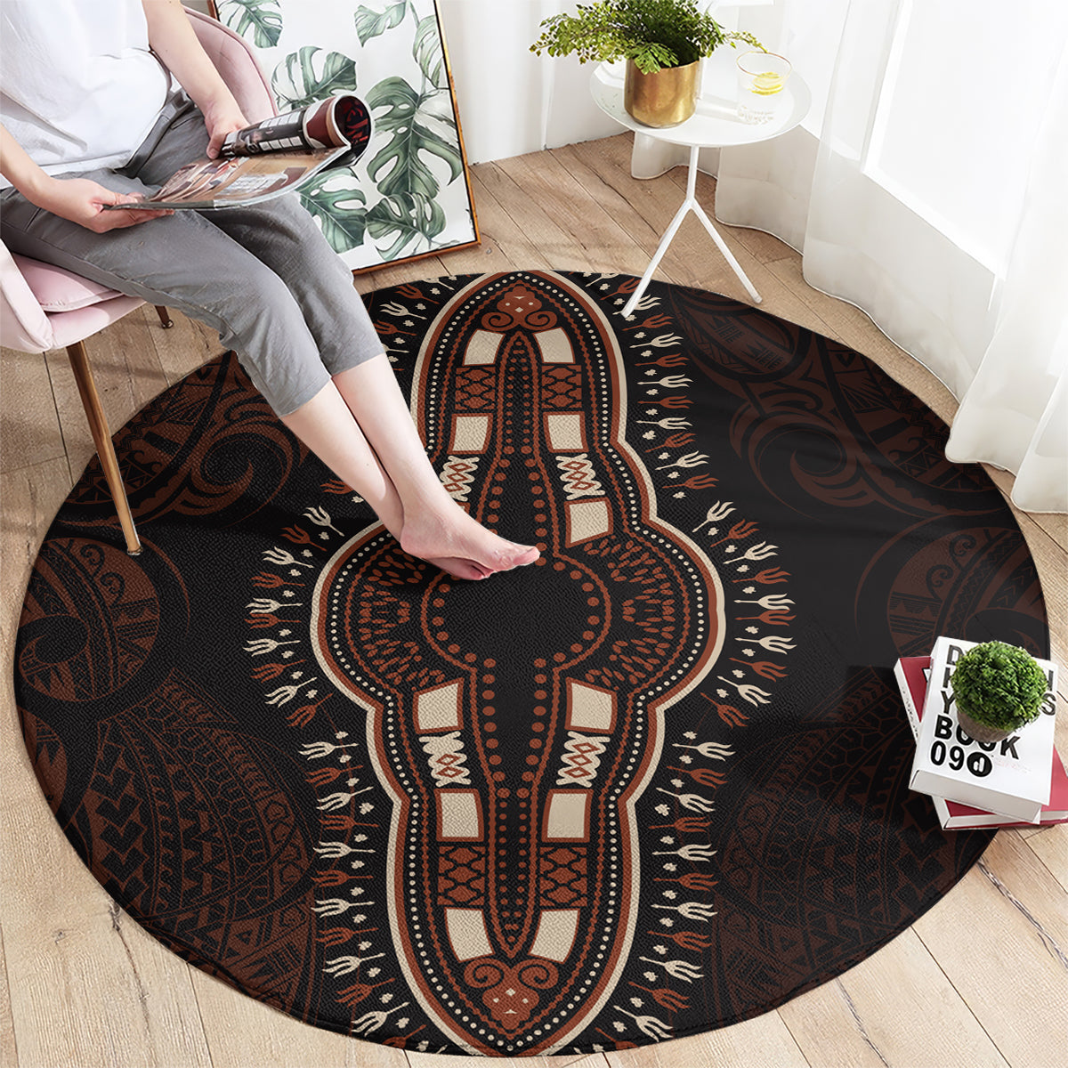 africa-dashiki-round-carpet-african-tribal-art-mixed-polynesian-tattoo-red-color-unique