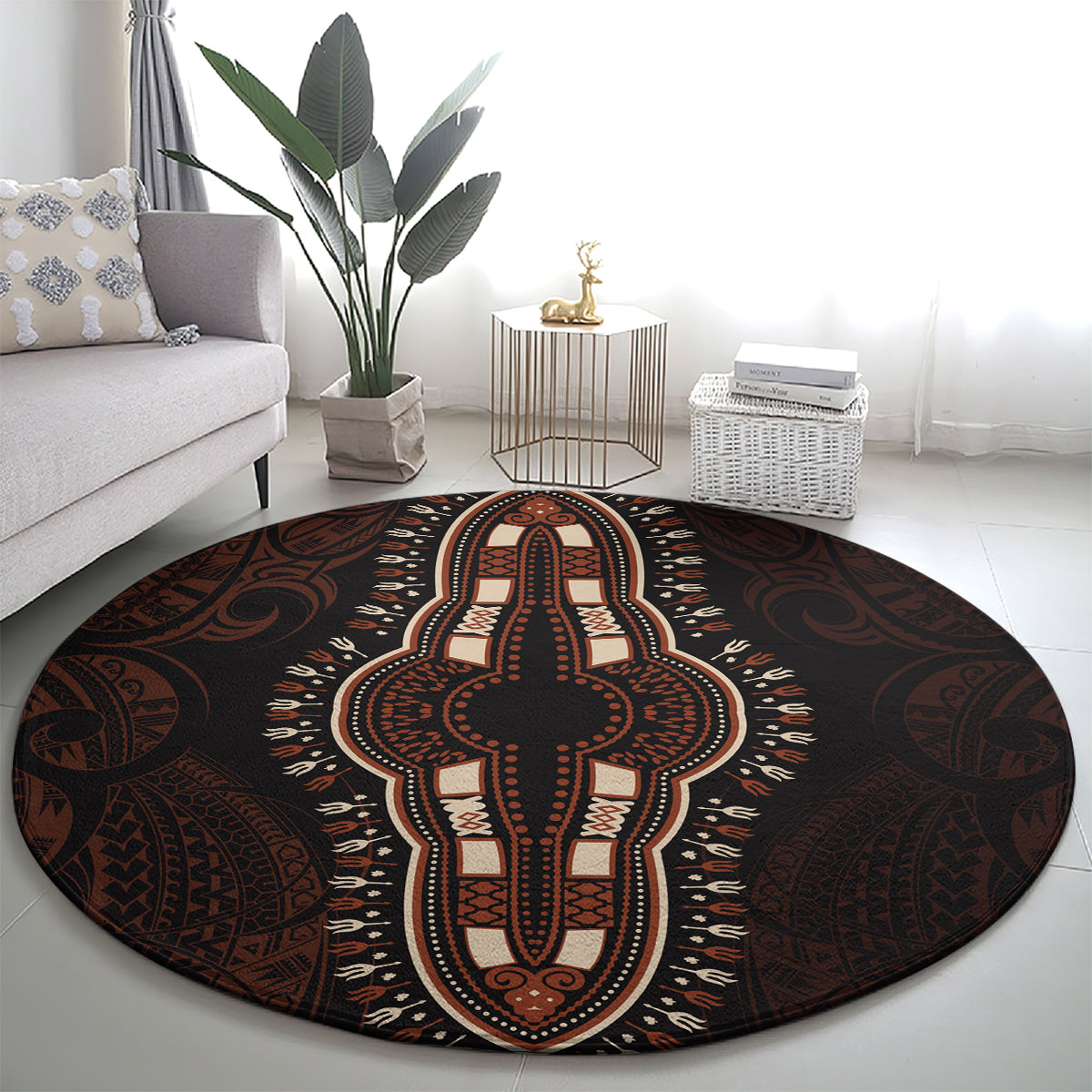 africa-dashiki-round-carpet-african-tribal-art-mixed-polynesian-tattoo-red-color-unique