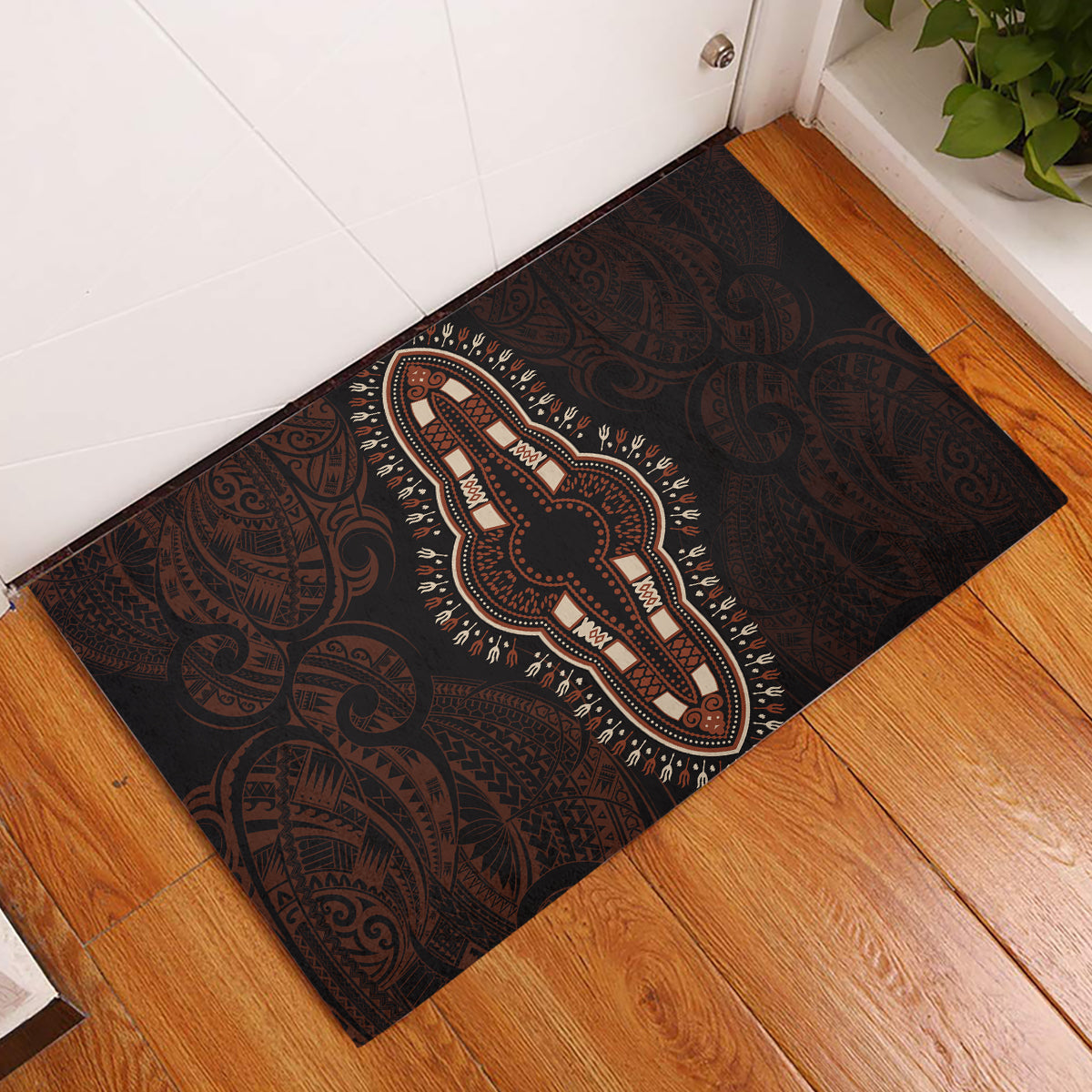 Africa Dashiki Rubber Doormat African Tribal Art Mixed Polynesian Tattoo Red Color Unique - Wonder Print Shop