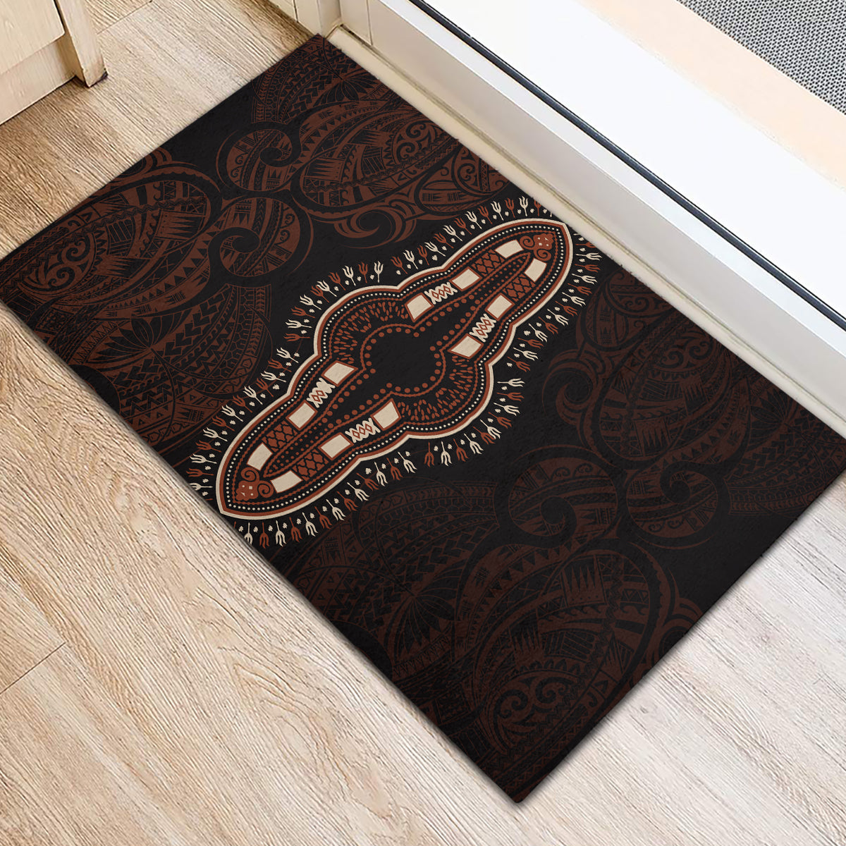 Africa Dashiki Rubber Doormat African Tribal Art Mixed Polynesian Tattoo Red Color Unique - Wonder Print Shop
