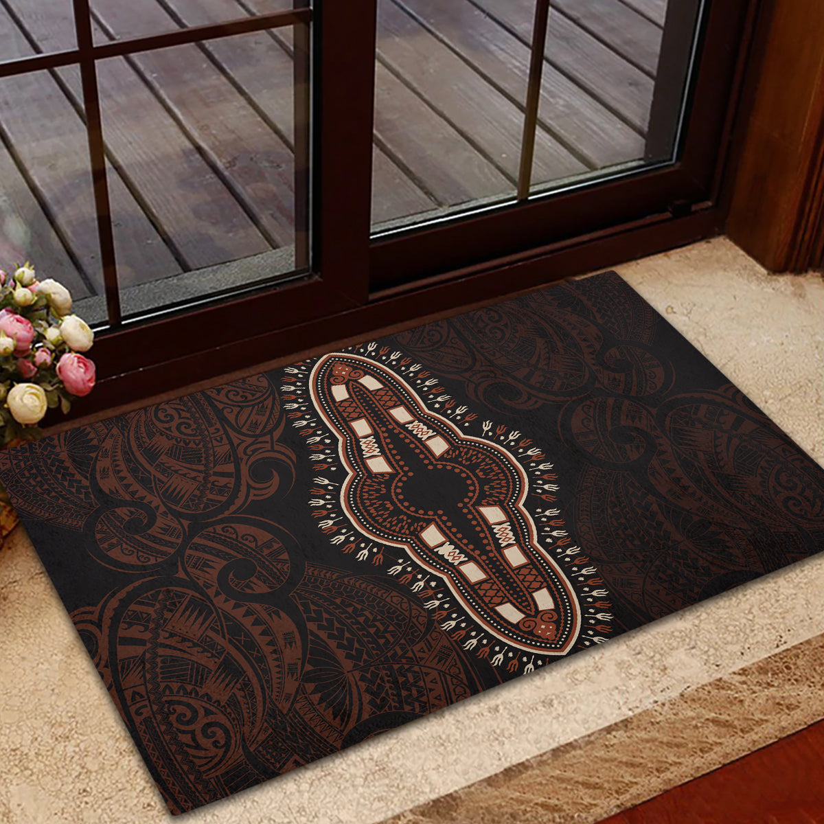 Africa Dashiki Rubber Doormat African Tribal Art Mixed Polynesian Tattoo Red Color Unique - Wonder Print Shop