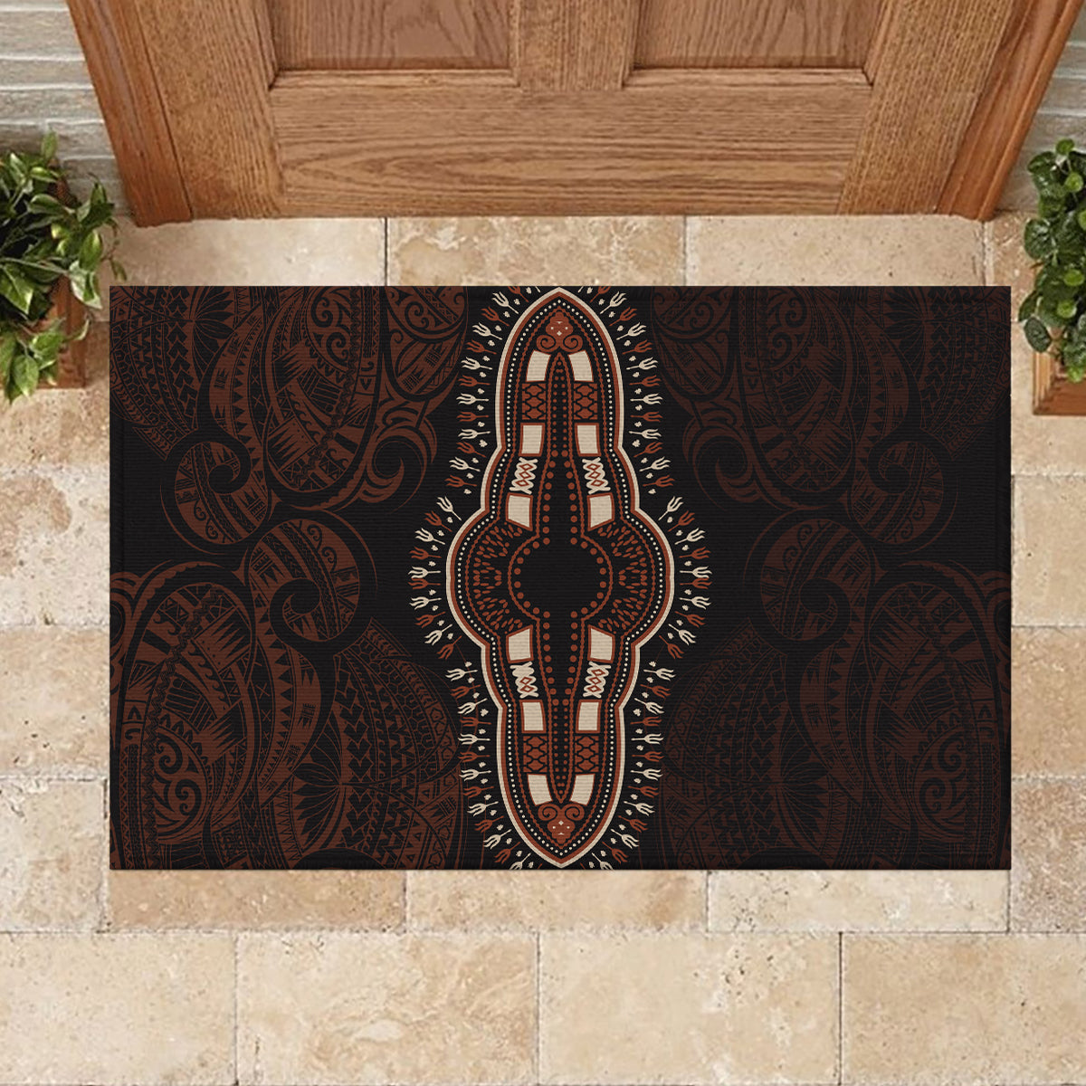 Africa Dashiki Rubber Doormat African Tribal Art Mixed Polynesian Tattoo Red Color Unique - Wonder Print Shop