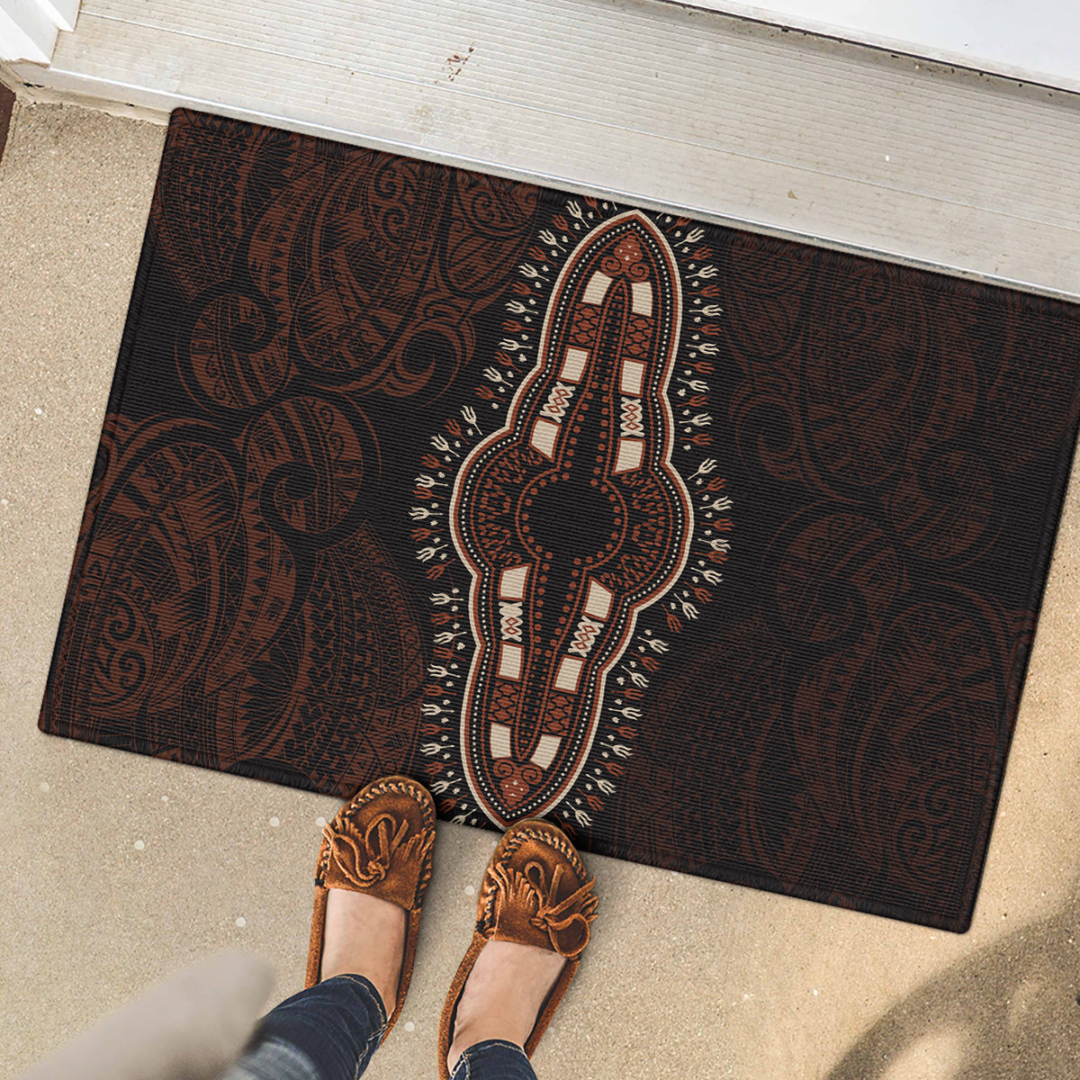 Africa Dashiki Rubber Doormat African Tribal Art Mixed Polynesian Tattoo Red Color Unique - Wonder Print Shop