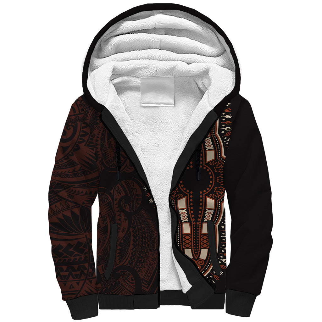 Africa Dashiki Sherpa Hoodie African Tribal Art Mixed Polynesian Tattoo Red Color Unique - Wonder Print Shop