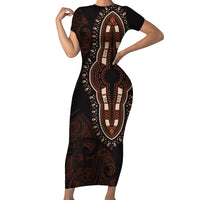 Africa Dashiki Short Sleeve Bodycon Dress African Tribal Art Mixed Polynesian Tattoo Red Color Unique - Wonder Print Shop