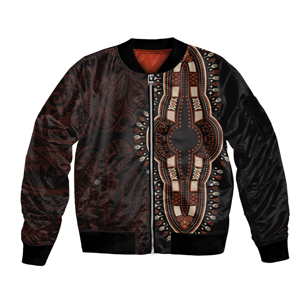 Africa Dashiki Sleeve Zip Bomber Jacket African Tribal Art Mixed Polynesian Tattoo Red Color Unique - Wonder Print Shop