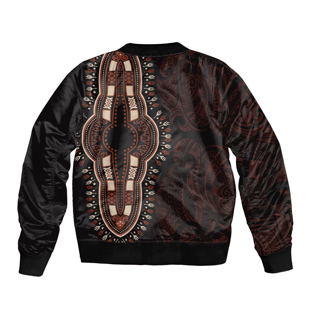 Africa Dashiki Sleeve Zip Bomber Jacket African Tribal Art Mixed Polynesian Tattoo Red Color Unique - Wonder Print Shop