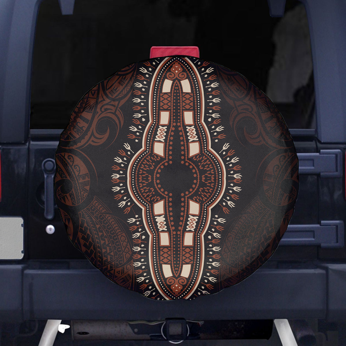 Africa Dashiki Spare Tire Cover African Tribal Art Mixed Polynesian Tattoo Red Color Unique - Wonder Print Shop