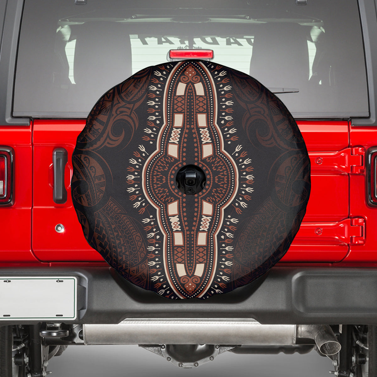Africa Dashiki Spare Tire Cover African Tribal Art Mixed Polynesian Tattoo Red Color Unique - Wonder Print Shop