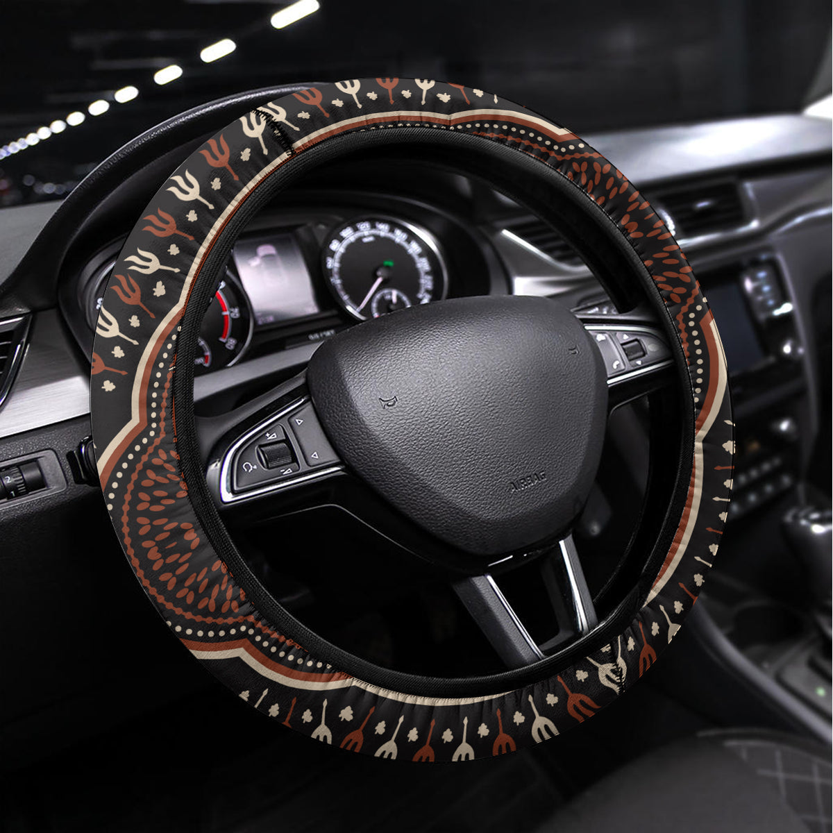 Africa Dashiki Steering Wheel Cover African Tribal Art Mixed Polynesian Tattoo Red Color Unique - Wonder Print Shop