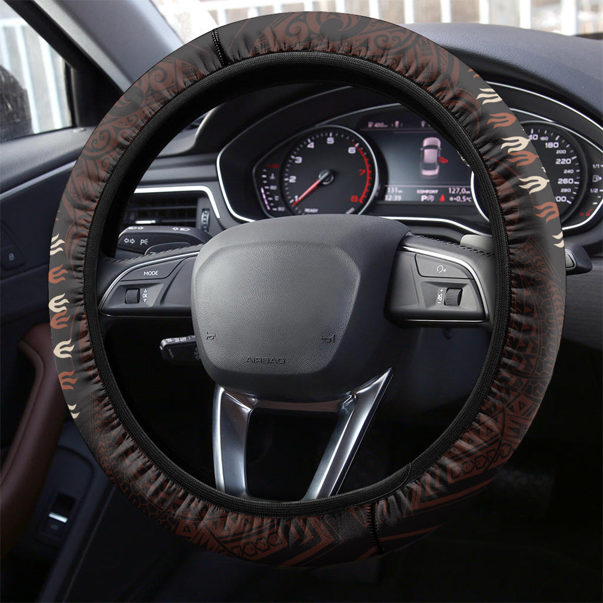 Africa Dashiki Steering Wheel Cover African Tribal Art Mixed Polynesian Tattoo Red Color Unique - Wonder Print Shop