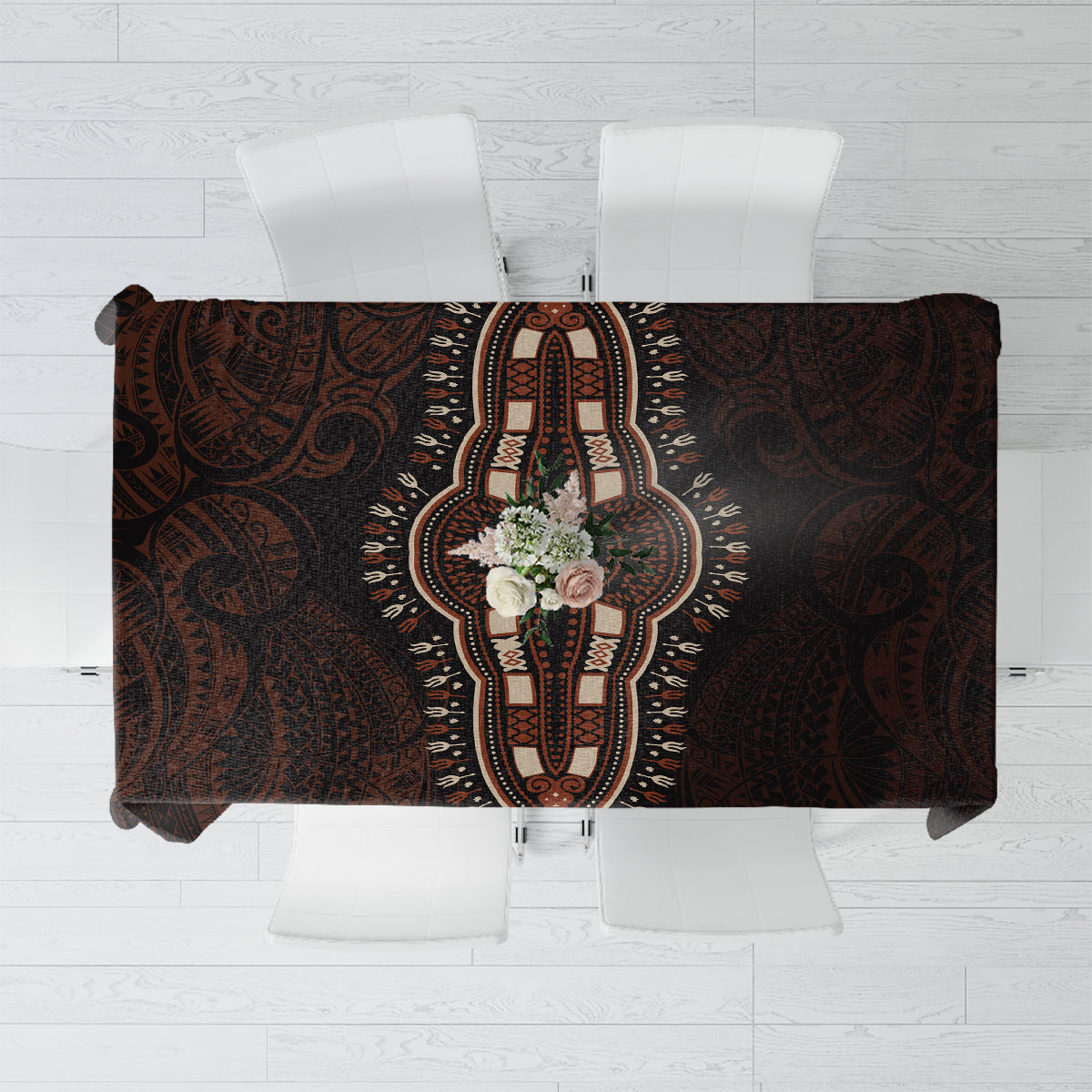 Africa Dashiki Tablecloth African Tribal Art Mixed Polynesian Tattoo Red Color Unique - Wonder Print Shop