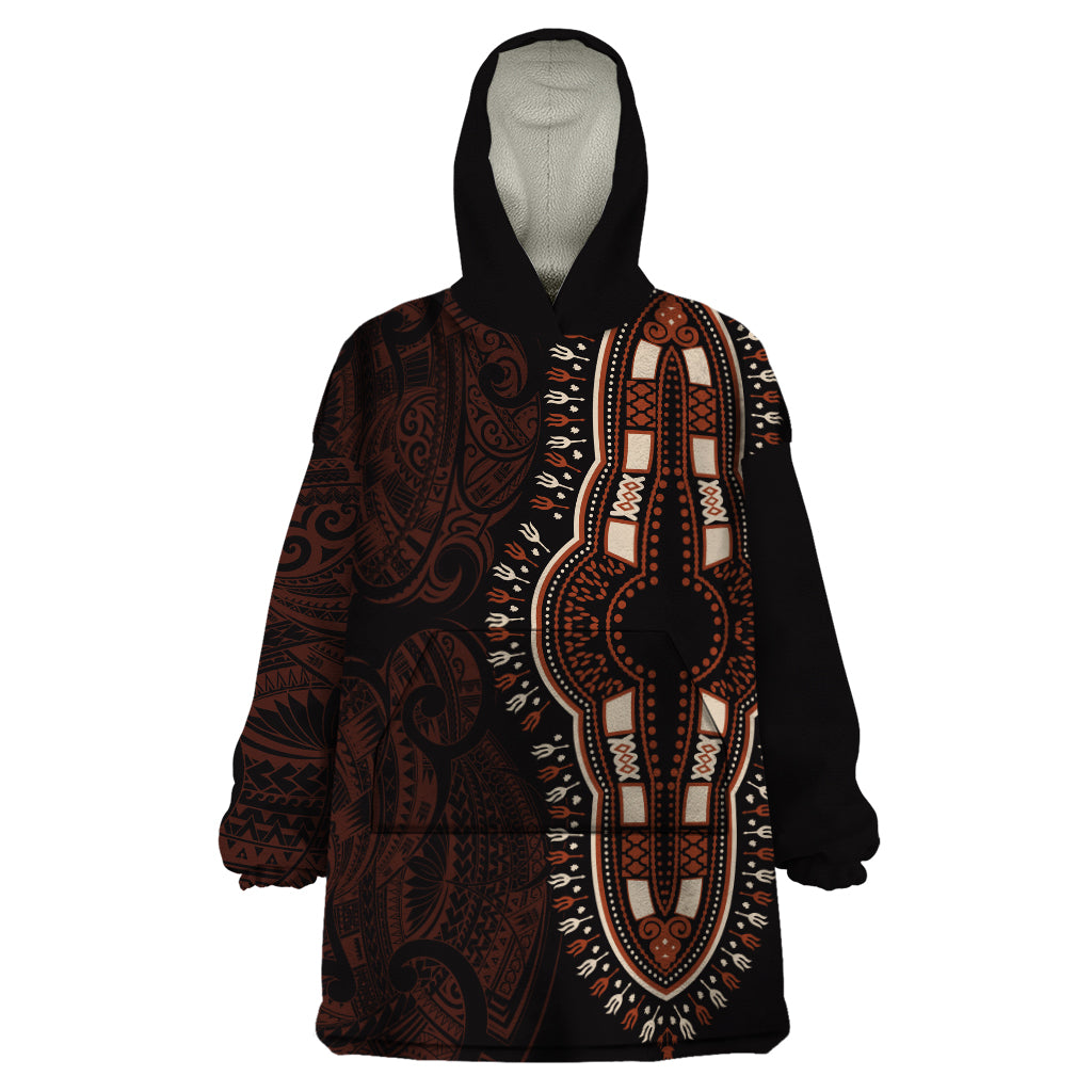 Africa Dashiki Wearable Blanket Hoodie African Tribal Art Mixed Polynesian Tattoo Red Color Unique - Wonder Print Shop