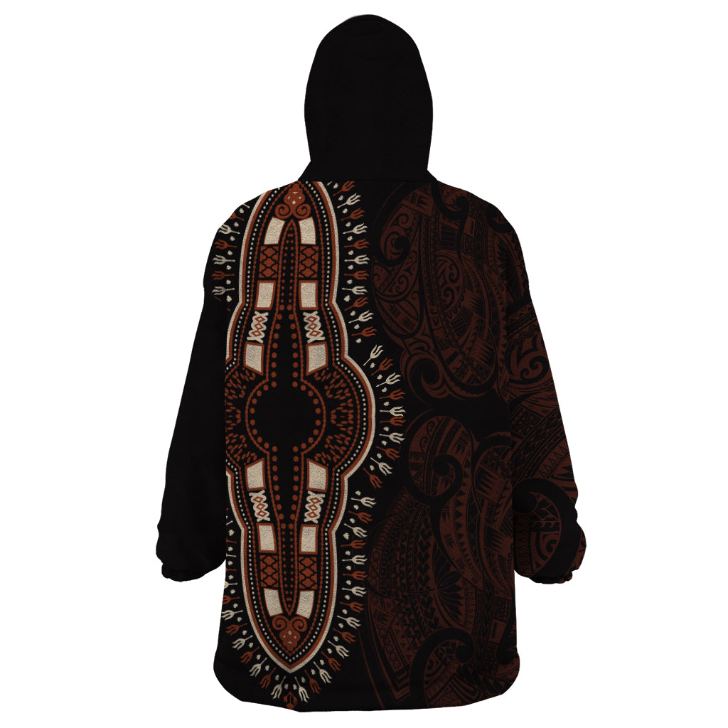 Africa Dashiki Wearable Blanket Hoodie African Tribal Art Mixed Polynesian Tattoo Red Color Unique - Wonder Print Shop