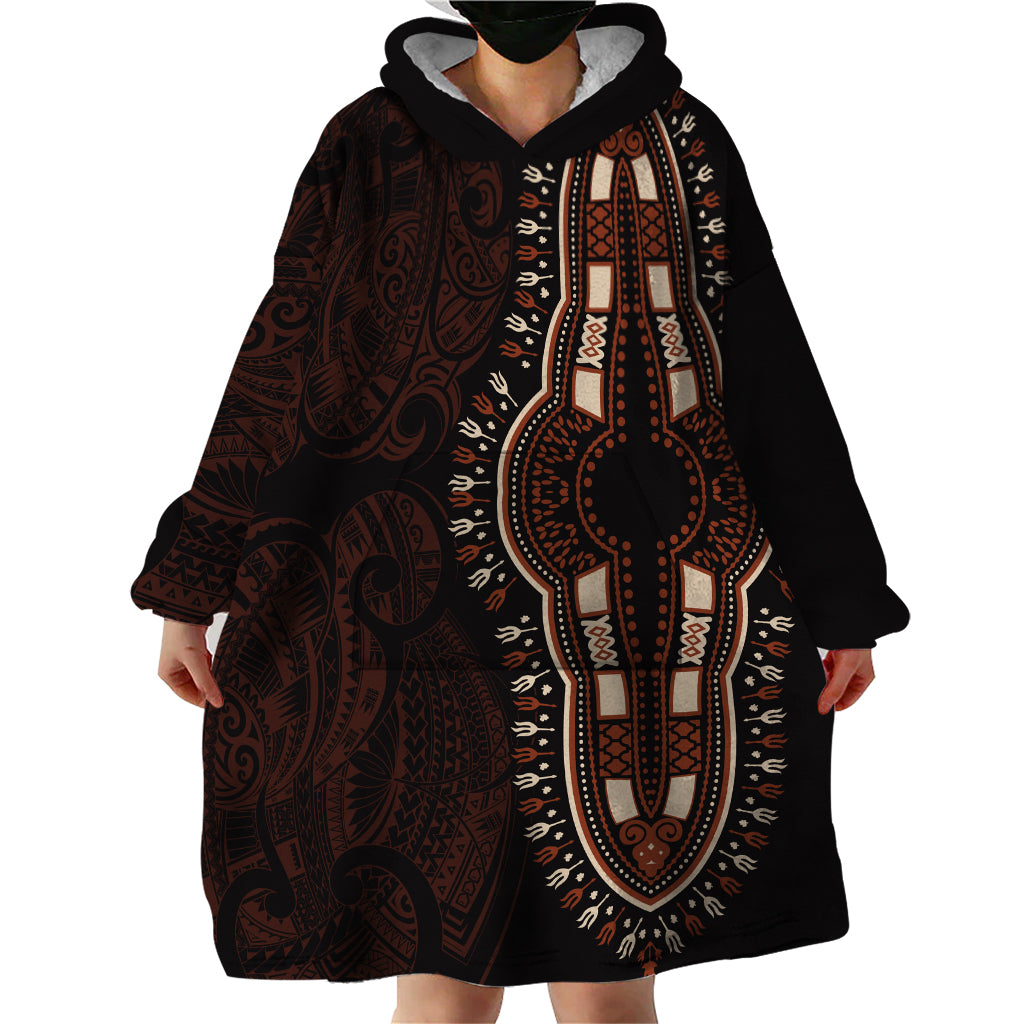 Africa Dashiki Wearable Blanket Hoodie African Tribal Art Mixed Polynesian Tattoo Red Color Unique - Wonder Print Shop