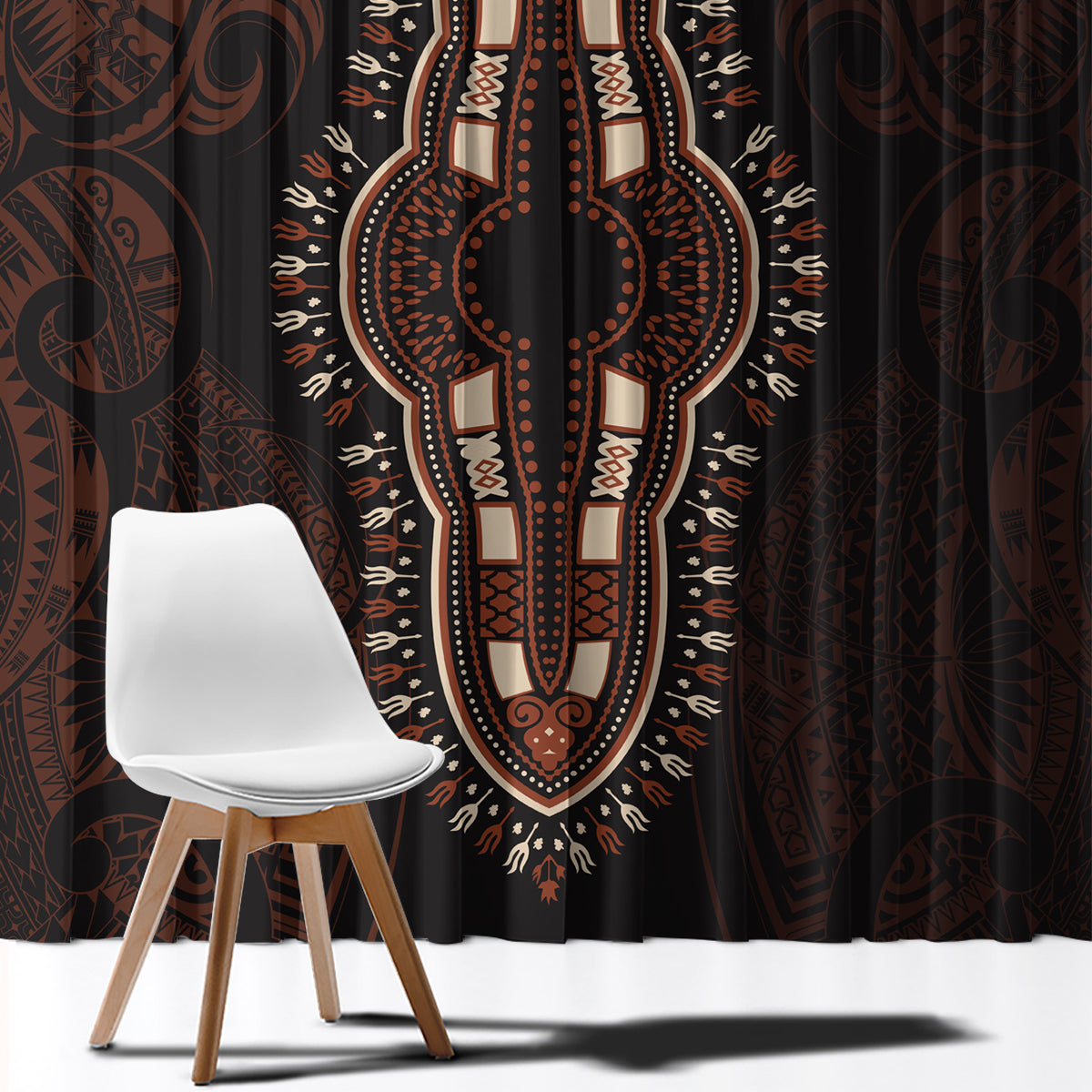 Africa Dashiki Window Curtain African Tribal Art Mixed Polynesian Tattoo Red Color Unique - Wonder Print Shop
